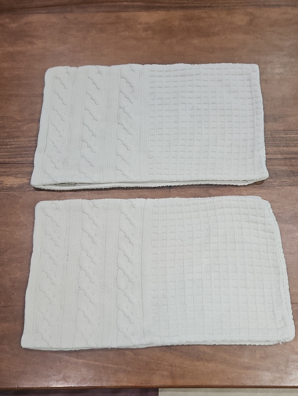 POTTERY BARN Cream Cable Knit Textured Lumbar Pillow Covers - Set of 2